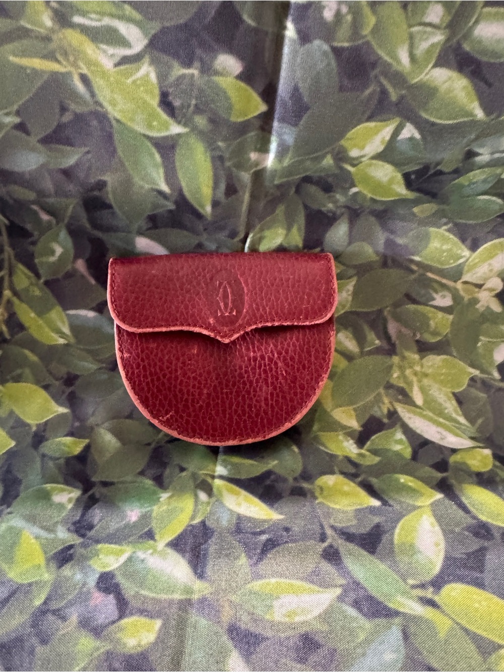 Cartier vintage Burgundy Leather half moon coin pouch